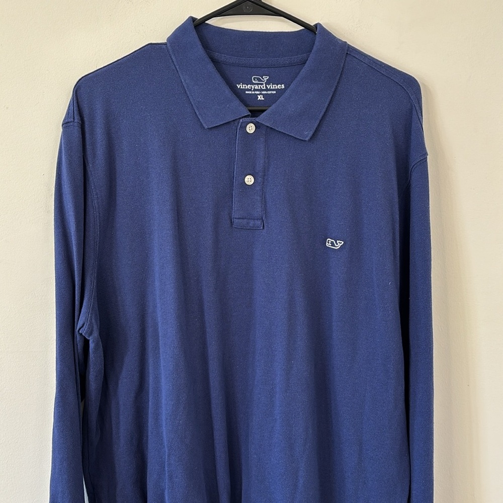 Vineyard Vines Heritage Pique Navy Long Sleeve Polo Size XL - Picture 2 of 7